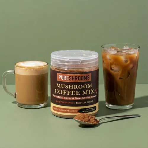 Vista 8 de PureShrooms Perfect 7 - Café de hongos – Arábica instantánea de origen único con melena de león orgánica, Reishi y Cordyceps – Bebida