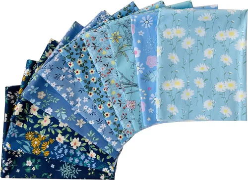 Vista 12 de Paquetes de tela de algodón acolchado de 18 x 22 pulgadas para coser, 10 unidades de flores blancas y negras 18" x 22" Fat Quarters Quilting