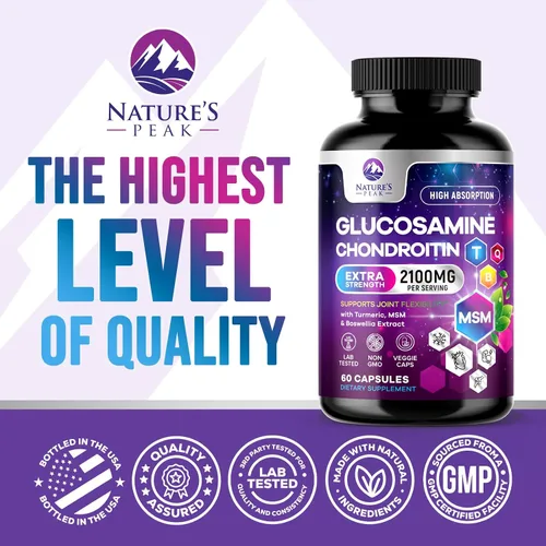 Vista 3 de Glucosamina condroitina, MSM y cúrcuma – Suplemento de apoyo articular extra fuerte con 1500 mg de sulfato de glucosamina por porción
