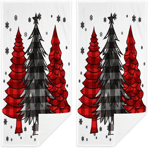 Vista 15 de Juego de 2 toallas de mano para árbol de Navidad, color blanco y negro, juego de 2 toallas de baño absorbentes de copos de nieve, toallas