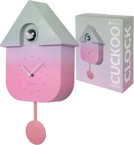 Vista 12 de Fisura - Reloj de pared de cuco a rayas azules y beige con esfera roja - Reloj de pared decorativo moderno, regalo único de decoración del hogar