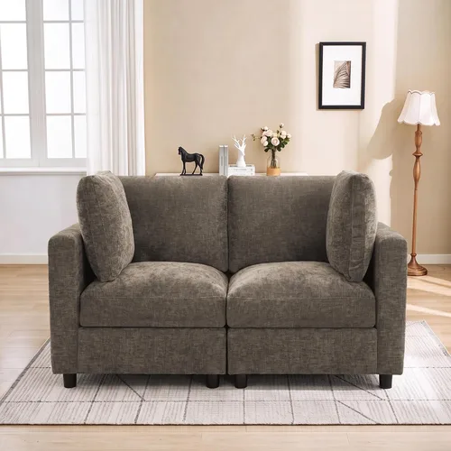 Vista 43 de 63" sofá seccional modular de Loveseat con otomana movible para sala de Beige