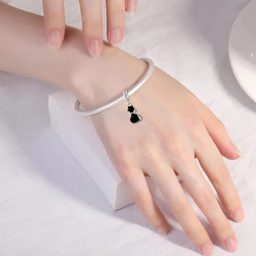 Vista 3 de Dije colgante de amor de gato negro compatible con pulseras Pandora, Cobre, vidrio