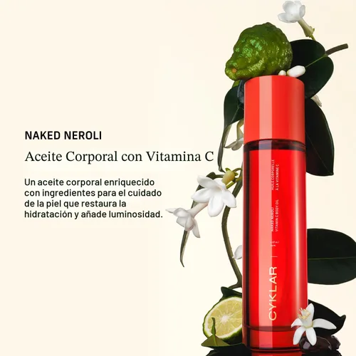 Vista 2 de CYKLAR Aceite corporal con vitamina C para mujeres y hombres. Suero corporal hidratante con aroma a Neroli Desnudo para una piel radiante.
