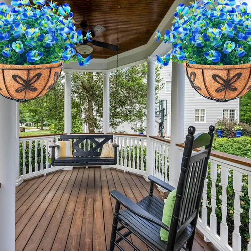 Vista 7 de 8 paquetes de flores artificiales para exteriores, resistentes a los rayos UV, flores de plástico sintético para exteriores, patio, jardín, porche