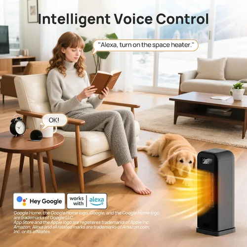 Vista 5 de FLANUR Calentadores de espacio para uso en interiores, calentador eléctrico portátil inteligente con termostato, WiFi y control de voz, temporizador
