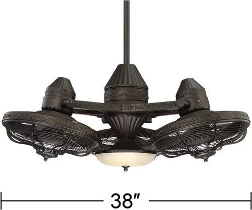 Vista 4 de Lámpara con ventiladores de techo de 38 acabado en bronce con 3 ventiladores