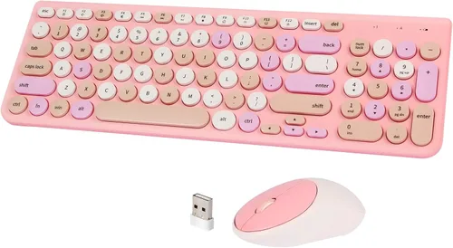 Vista 13 de Combo de teclado y mouse inalámbricos, teclado retro de máquina de escribir con teclas redondas, teclado inalámbrico USB de 2.4 GHz lindo