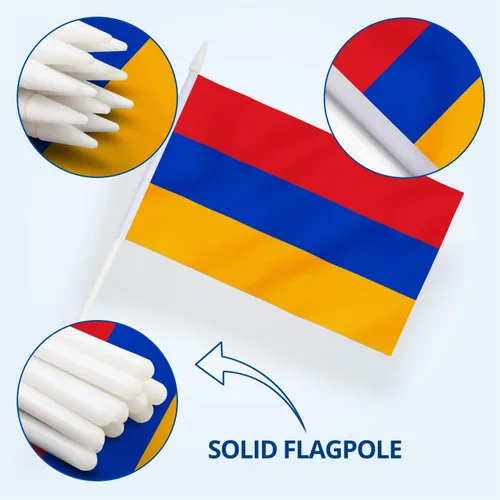 Vista 5 de Anley Mini bandera de Armenia - Paquete de 12 banderas armenias pequeñas en miniatura de mano en barra, resistentes a la decoloración