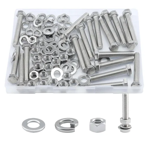 Vista 9 de Tornillo de cabeza hexagonal 1/4-20 x1 (20 unidades), tuercas de bloqueo, kits de arandelas planas y de bloqueo, acero inoxidable 304 18-8