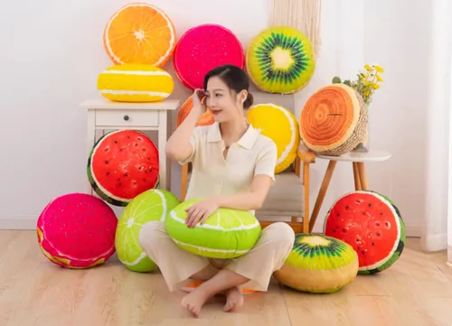 Vista 5 de Cojín de fruta Cojín redondo grueso Cojín reposacabezas (13.7 pulgadas, kiwi)