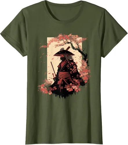 Vista 95 de Camiseta estética vintage samurái de arte japonés samurái retro cereza, Negro