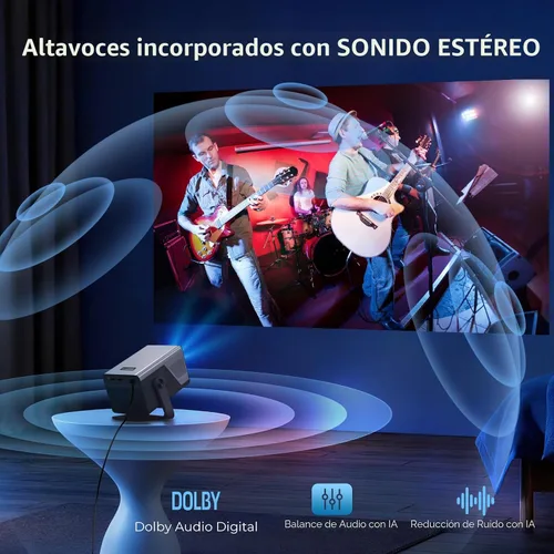 Vista 5 de [2000 ANSI luz diurna visible] Proyector de video inteligente nativo 1080P entrada 4K 8K, proyector portátil Android 14 con sonido HiFi, enfoque