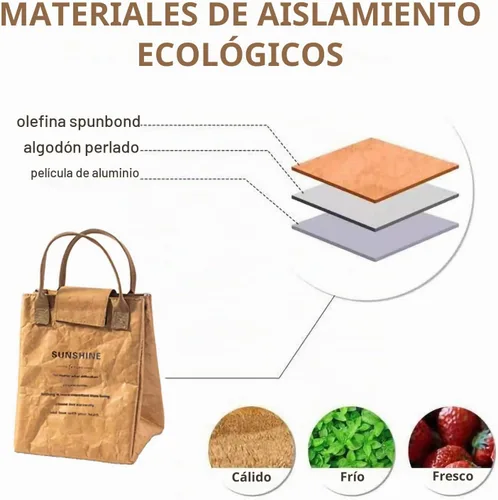 Vista 3 de Lonchera reutilizable para mujeres y hombres, fácil de limpiar, aislada, resistente al agua, forro térmico y telas duraderas, diseño simple, marrón