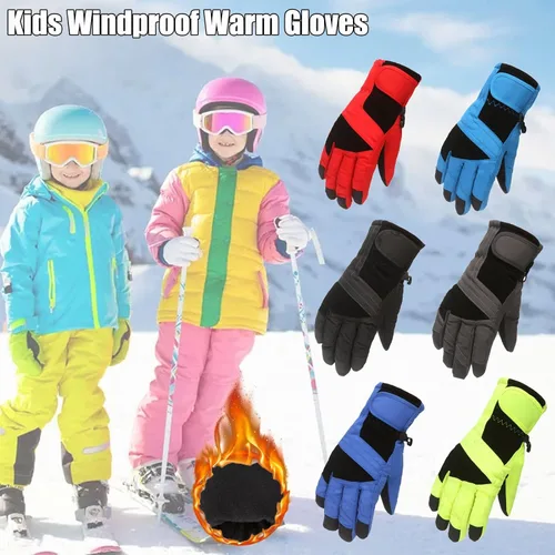 Vista 4 de Baby Boy Girl Ski Gloves - Windproof Thermal Thick Snow Skating Full Finger Toddler Mittens Winter Warm Kids Gloves for 4-9Y