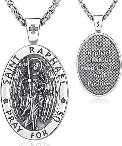 Vista 9 de Aniu 925 Sterling Silver Saint Medal Necklace Religious Amulet Jewelry Gift Concha de abulón - Redondo - Collar de San Cristóbal - H