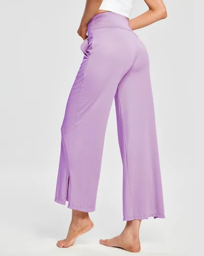 Vista 2 de HARTPOR Pantalones de yoga de pierna ancha para mujer, pantalones palazzo, pantalones casuales de cintura alta, pantalones de pijama cómodos