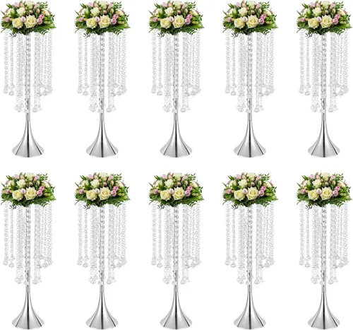 Vista 11 de 2 centros de mesa de boda para mesas, jarrones de 21.6 pulgadas de alto para centros de mesa de metal dorado para decoración de mesa para boda