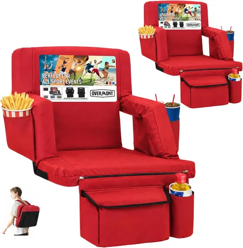 Vista 13 de Overmont Asiento de Estadio con Soporte para la Espalda - Cojín Acolchado de 2.8'' Reclinable de 6 Posiciones Asiento de Gradería con Ganchos Dobles