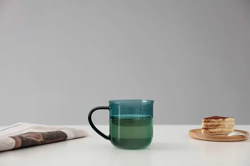 Vista 7 de VIVA Minima Eva - Taza de té de cristal azul con asa, taza grande, 14 oz