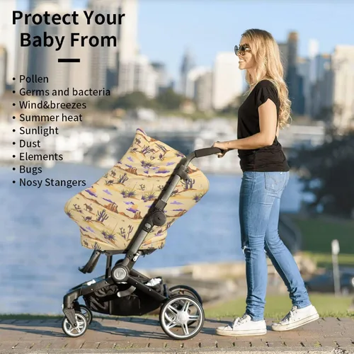 Vista 4 de Lindas fundas de asiento de automóvil del oeste para bebé, cubierta multiusos para asiento de automóvil de lactancia materna, funda de cochecito