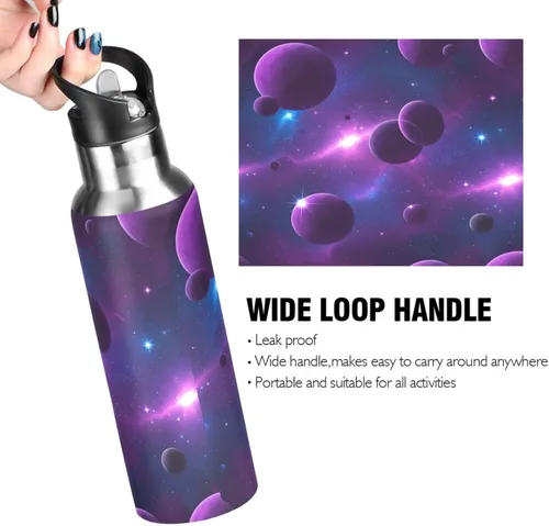 Vista 4 de Stainless Steel Vacuum Insulated Water Bottle 20 Oz, BPA-Free Sport Water Bottle for Gym Outdoor Travel School, Cosmic Scene Purple Planets
