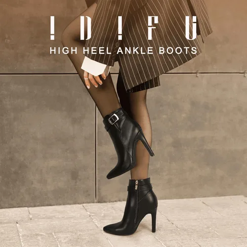 Vista 2 de IDIFU DANA - Botines de tacón alto de aguja para mujer, con cremallera lateral, con hebilla de metal