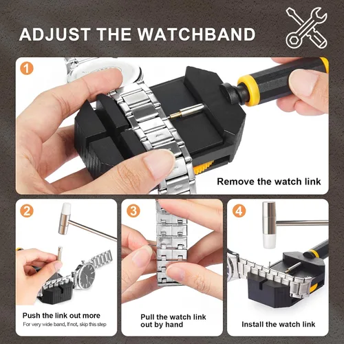 Vista 2 de JOREST Kit de extracción de eslabones de reloj, herramienta de cambio de tamaño para ajuste y reemplazo de pulsera, removedor de pasadores