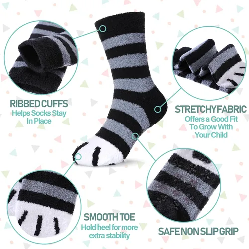 Vista 4 de LINEMIN Calcetines peludos para niños y niñas con agarres, antideslizantes, calcetines acogedores y esponjosos para invierno, calcetines cálidos