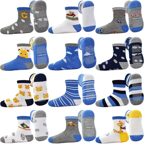 Vista 10 de Tphon - Calcetines antideslizantes para bebés y niños pequeños, 12 pares con agarre, calcetines de tripa para niños de 0 a 7 años, niños y niñas