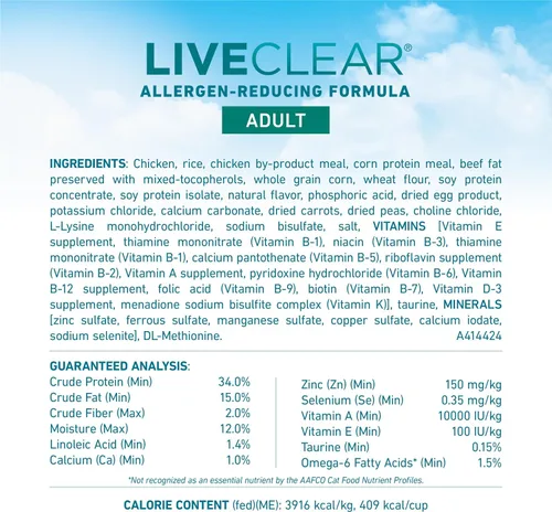 Vista 4 de Purina ONE LiveClear - Comida seca para gatos con reducción de alérgenos con pollo real como ingrediente principal - Bolsa de 3 libras