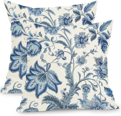 Vista 34 de Fundas de cojín decorativas primavera-verano 40x40 cm, juego de 2 fundas de cojín verdes con flores botánicas, fundas de cojín decorativas para Aqua