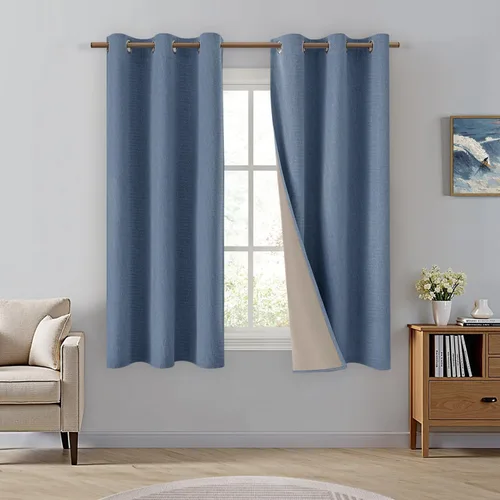 Vista 28 de HOMEIDEAS Cortinas 100% opacas beige de 63 pulgadas de largo, mezcla de lino con textura de oscurecimiento, cortinas con aislamiento térmico