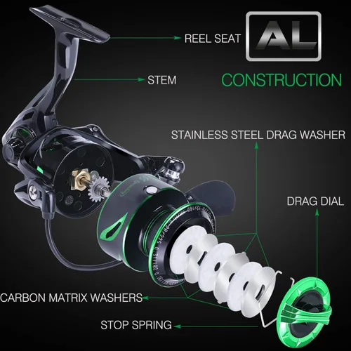 Vista 6 de Sougayilang Carretes de pesca ligero de agua salada carrete giratorio - 39.5 libras de fibra de carbono arrastrado, 12+1 BB ultra suave todo carrete