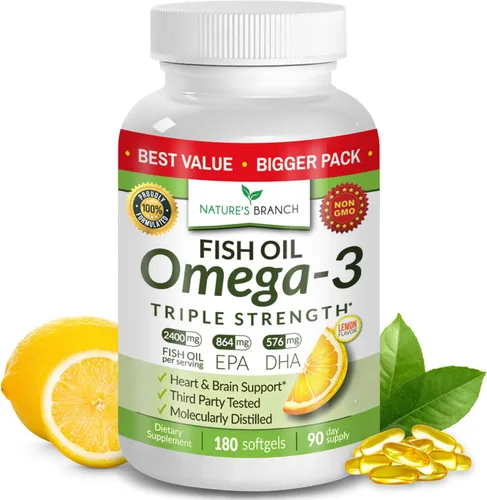 Vista 10 de Aceite de pescado Omega 3 de triple fuerza para la salud del corazón, el cerebro y los ojos - Aceite de pescado EPA y DHA para hombres y mujeres