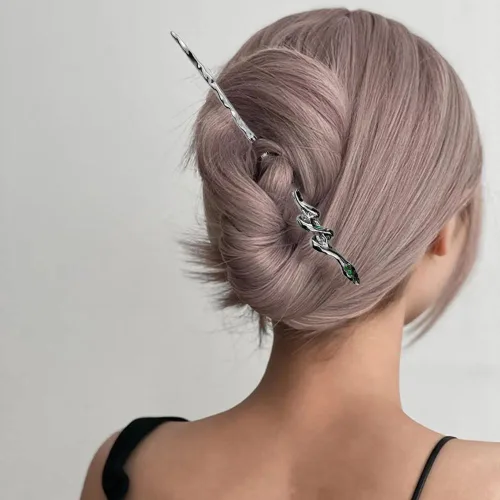 Vista 5 de Paquete de 4 palitos para el cabello con diseño de serpiente para cabello largo, accesorios para el cabello 2 en 1, horquilla de estilo chino