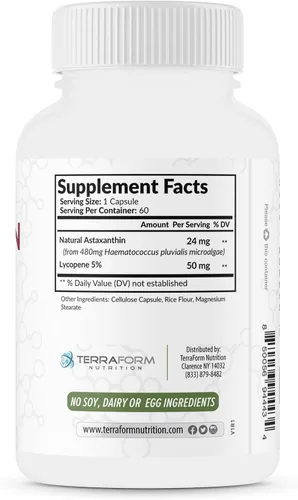Vista 7 de TerraForm Nutrition Suplemento de astaxantina de 24 mg con licopeno 50 mg - Complejo antioxidante de doble espectro de dosis alta - Astaxantina