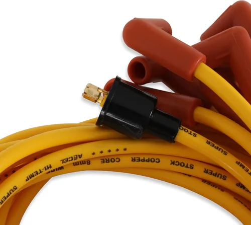 Vista 2 de ACCEL 4039 Juego de cables de bujía - 0.315 in - Amarillo con botas rectas naranjas