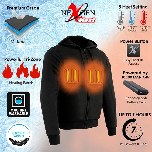 Vista 2 de Nexgen Heat LXM1713SET - Sudadera con capucha y cremallera frontal para hombre (batería recargable incluida)