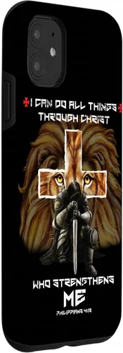 Vista 3 de Fundas para iPhone 11 Christian Phone Cases Men Bible Verse Philippians 4:13 Lion Case