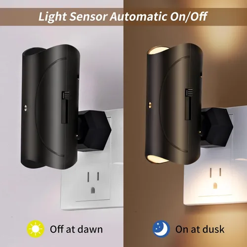 Vista 4 de Luz nocturna, paquete de 2 luces LED de noche enchufables a la pared, blanco suave 3000K, 0-100LM brillo ajustable luz nocturna para pasillo