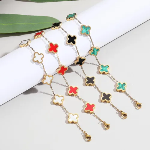 Vista 5 de 18K Gold Plated Clover Lucky Bracelet for Women WhiteBlackRedGreen Bracelets Cute Link Bracelets Jewelry Gifts Trendy for Women Teen Girls