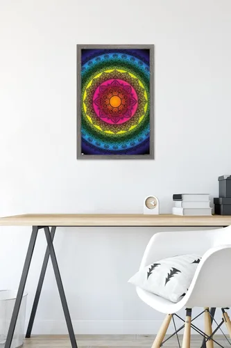 Vista 6 de Trends International Delyth Angharad - Póster de pared con mandalas arcoíris, 14.725 x 22.375 pulgadas, versión enmarcada de madera de granero