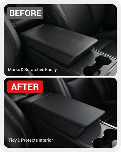 Vista 3 de BASENOR Funda para consola central mejorada para Tesla Modelo Y Modelo 3, funda de reposabrazos de TPU antideslizante, accesorios interiores