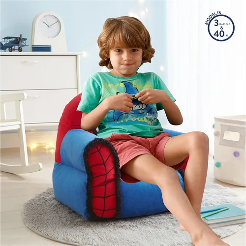 Vista 6 de Idea Nuova Marvel Spiderman Silla Puf Figural con Ribete de Sherpa, Edades 3+, Poliéster, Rojo, Mediano