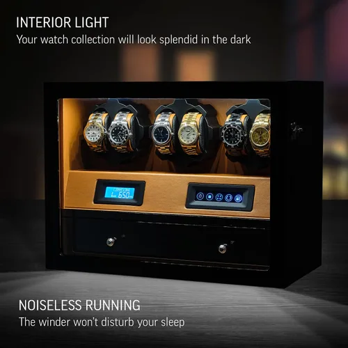 Vista 3 de 6 Watch Winder with Jewelry Storage Drawer, LCD Display, Touch Control and Interior Backlight