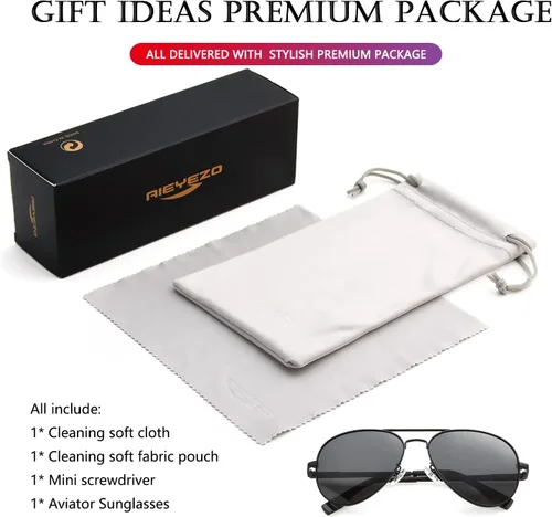Vista 7 de AIEYEZO Gafas de sol polarizadas clásicas de aviador para hombres y mujeres, bisagra de resorte, marco de metal, protección UV400