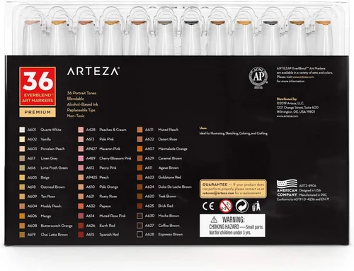 Vista 6 de ARTEZA Everblend - Juego de marcadores de alcohol en tono de piel, 36 tonos, bolígrafos de boceto con doble punta, cincel fino y ancho