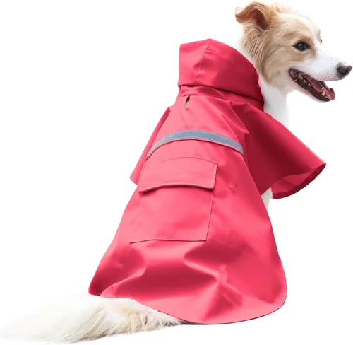 Vista 20 de NACOCO - Impermeable ajustable para perros, poncho a prueba de agua, ropa ligera para lluvia con capucha y tira reflejante, m, Azul