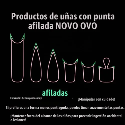 Vista 3 de NOVO OVO - Puntas de uñas postizas largas XL, puntiagudas, de tacón aguja, autoadhesivas, extra largas, gruesas, de gel suave, doble mate